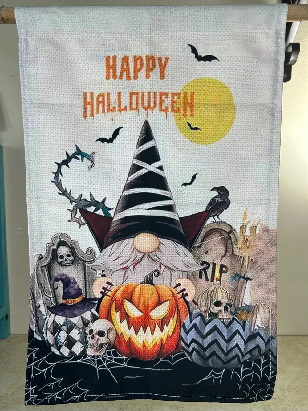 Halloween Gnome Garden Flag Front and Back Back Printed Design